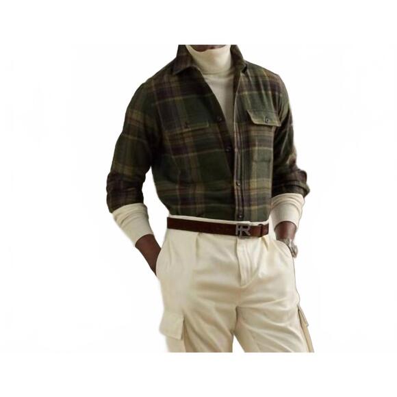 NEW RALPH LAUREN wool cashmere plaidlong sleeve sport shirt in inverness loden m - Picture 2 of 6